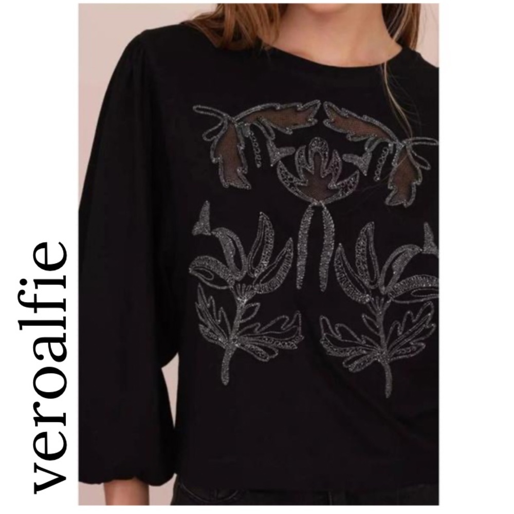 Black Embroidered Women's Top